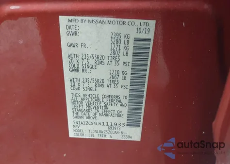 2020 Nissan Murano Sl Intelligent Awd из США, поврежденный, VIN 5N1AZ2CS4LN111933